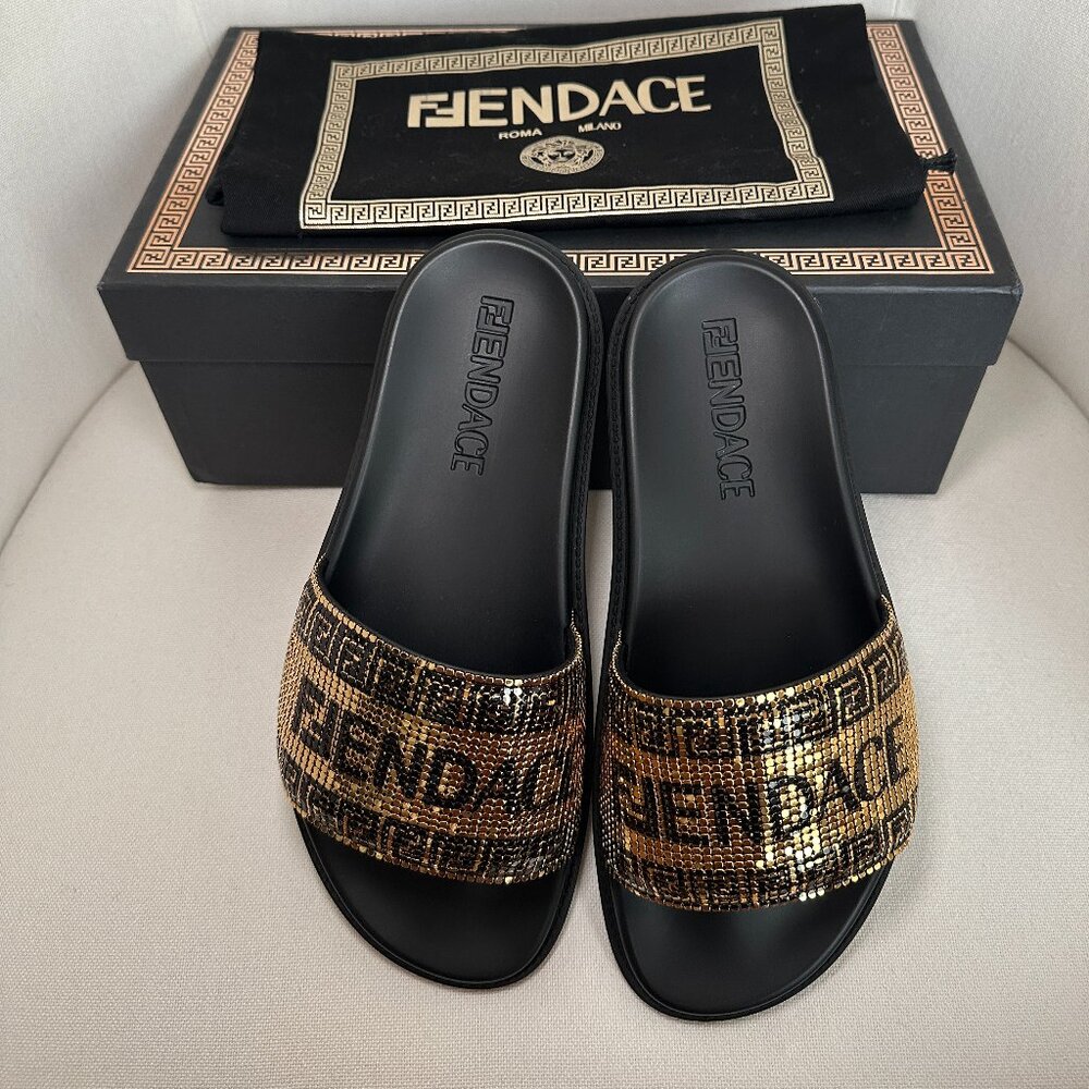 Fendi x Versace (FENDACE) Metal Mesh Fendace Logo Slides